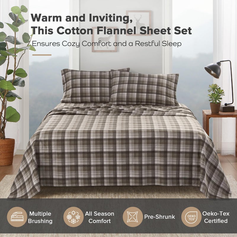 Woolrich John Rich & Bros. Woolrich Cotton Sheet Set Cottage Charms Print, 100% Cotton Flannel Sheets Warm & Fuzzy Bedding Set Cal King Size Sheets, Fitted Pocket Fits Up to 14" Mattress, Cal King Brown Plaid, 4 Piece - Image 2